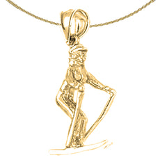 Sterling Silver 3D Skier Pendant (Rhodium or Yellow Gold-plated)