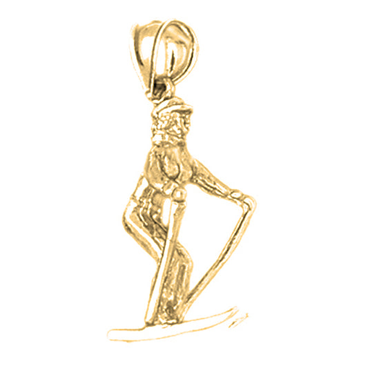 Yellow Gold-plated Silver 3D Skier Pendant