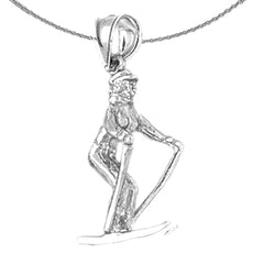 Sterling Silver 3D Skier Pendant (Rhodium or Yellow Gold-plated)