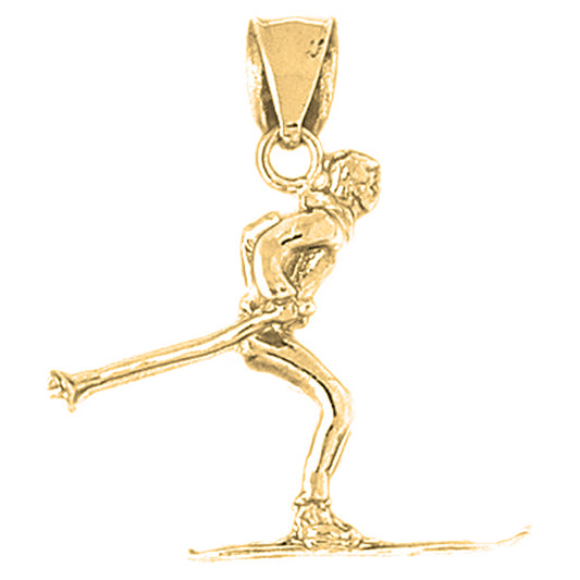 Yellow Gold-plated Silver 3D Skier Pendant