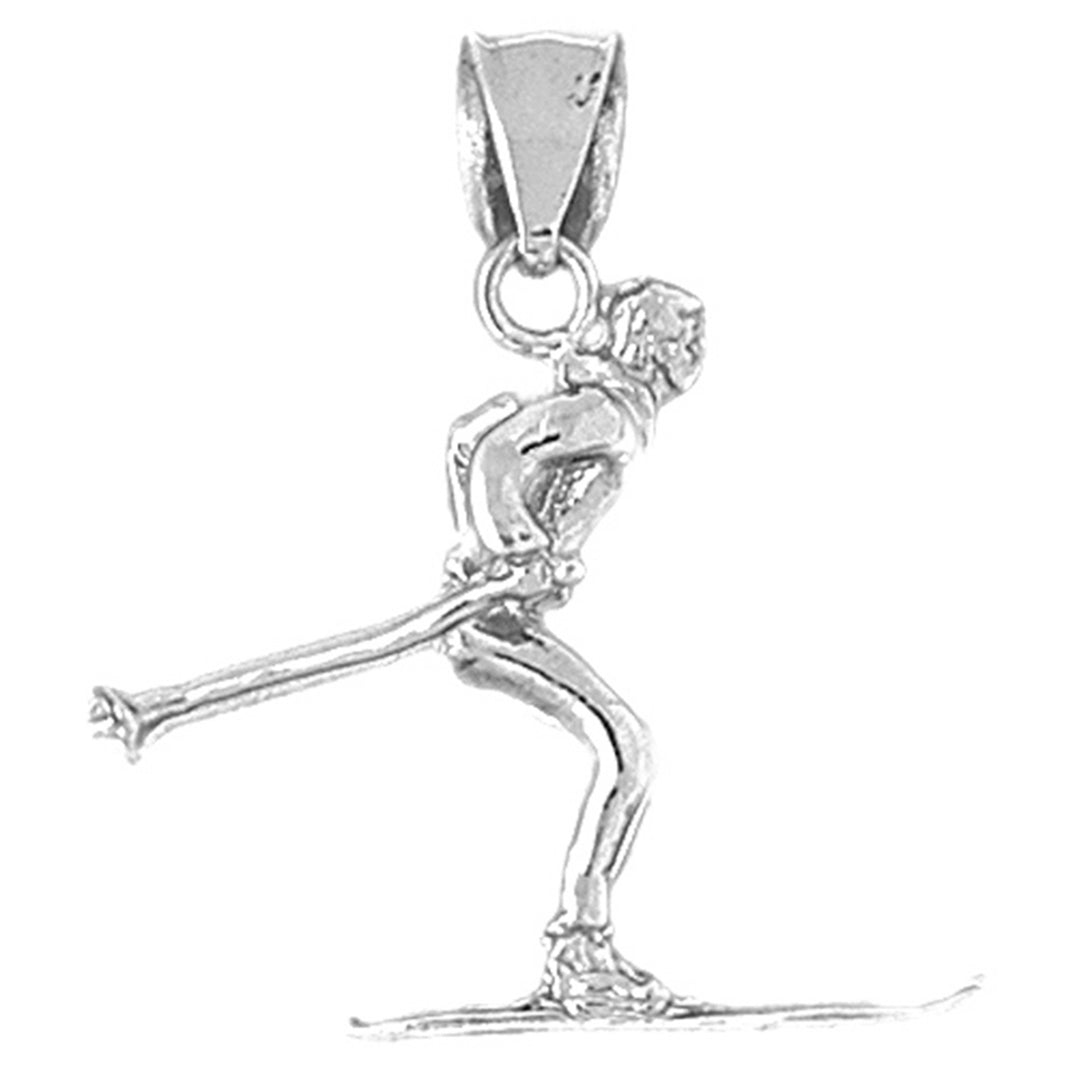 Sterling Silver 3D Skier Pendant