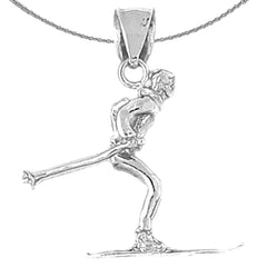 Sterling Silver 3D Skier Pendant (Rhodium or Yellow Gold-plated)