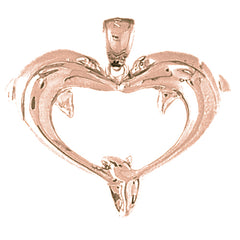 10K, 14K or 18K Gold Dolphin Heart Pendant