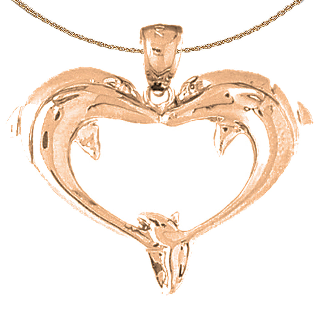 10K, 14K or 18K Gold Dolphin Heart Pendant