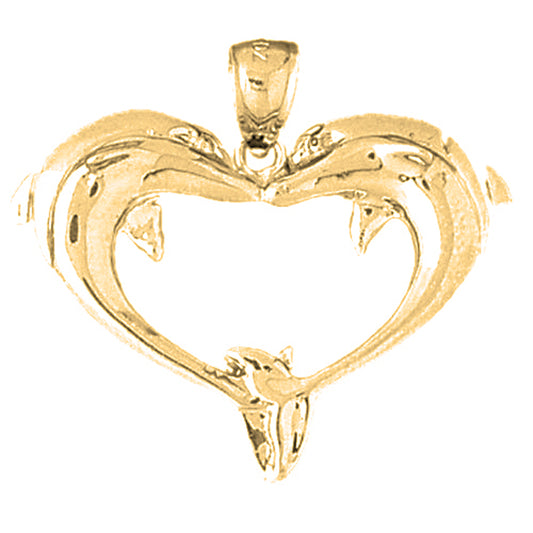 Yellow Gold-plated Silver Dolphin Heart Pendant