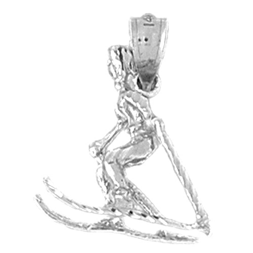 Sterling Silver 3D Skier Pendant