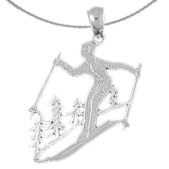 Sterling Silver Skier Pendant (Rhodium or Yellow Gold-plated)