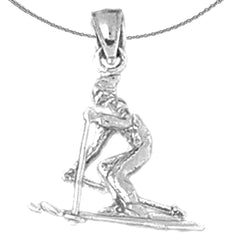 Sterling Silver 3D Skier Pendant (Rhodium or Yellow Gold-plated)