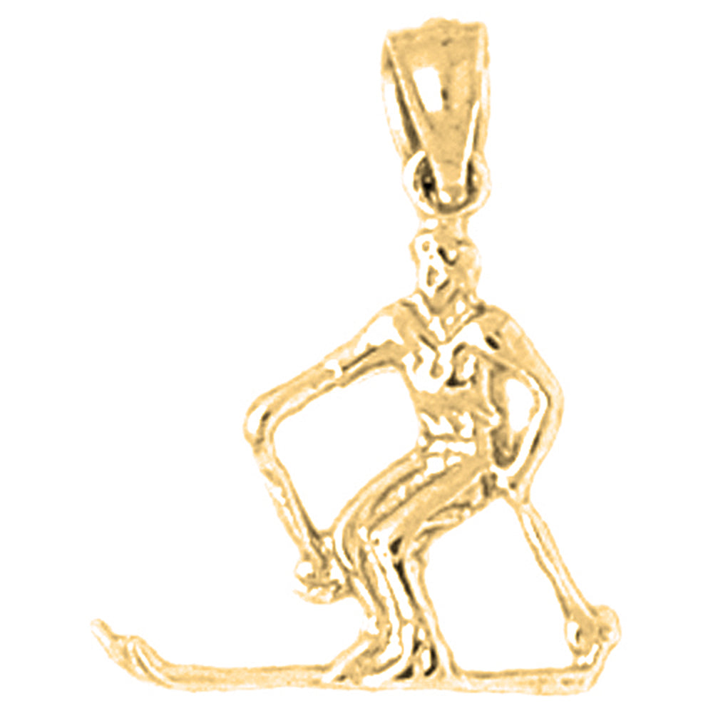 Yellow Gold-plated Silver Skier Pendant