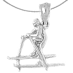 Sterling Silver 3D Skier Pendant (Rhodium or Yellow Gold-plated)