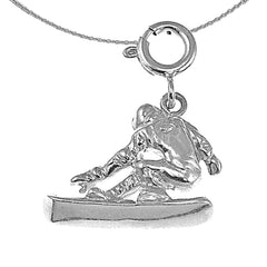Sterling Silver Snow Boarder Pendant (Rhodium or Yellow Gold-plated)