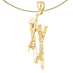 Sterling Silver 3D Set Of Skis Pendant (Rhodium or Yellow Gold-plated)