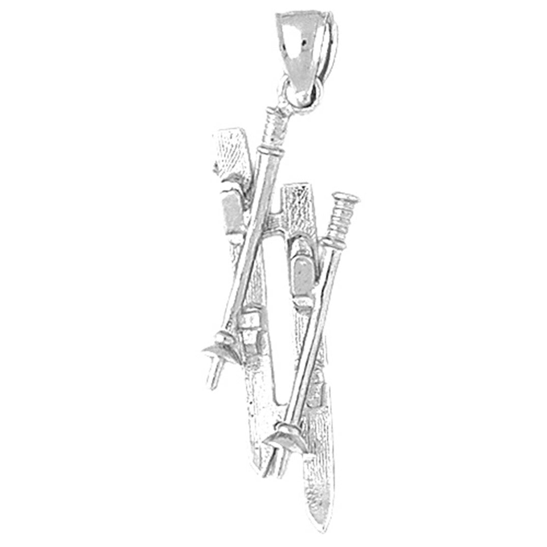 Sterling Silver 3D Set Of Skis Pendant