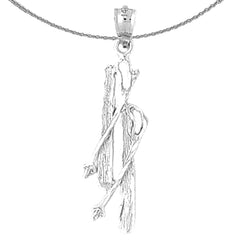 Sterling Silver Set Of Skis Pendant (Rhodium or Yellow Gold-plated)
