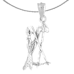 Sterling Silver 3D Set Of Skis Pendant (Rhodium or Yellow Gold-plated)