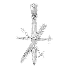 Sterling Silver 3D Set Of Skis Pendant