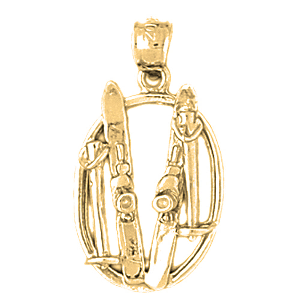 Yellow Gold-plated Silver 3D Set Of Skis Pendant