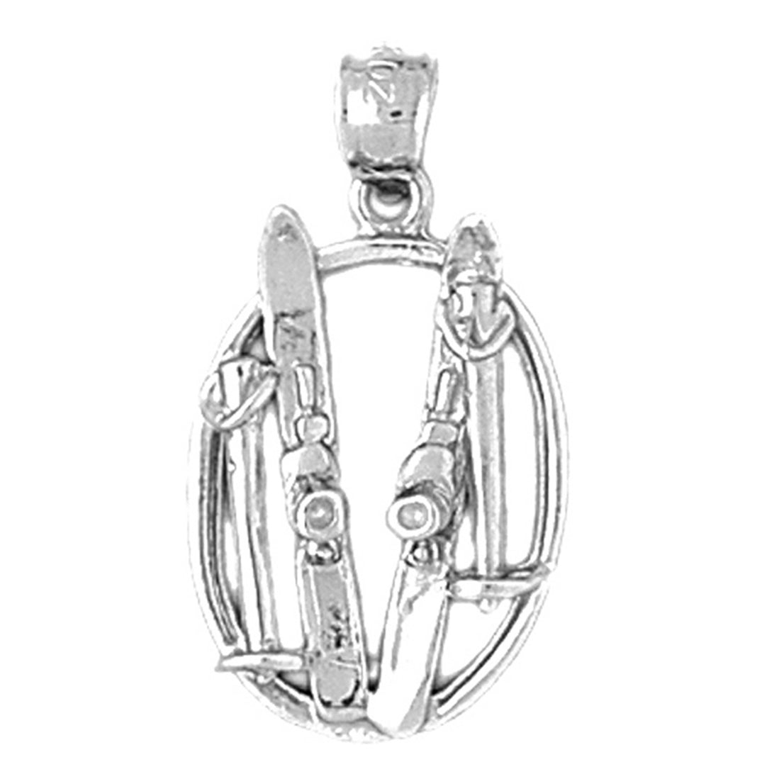 Sterling Silver 3D Set Of Skis Pendant