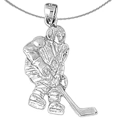 Colgante de jugador de hockey de plata de ley (bañado en rodio o oro amarillo)