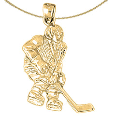 Colgante de jugador de hockey de plata de ley (bañado en rodio o oro amarillo)