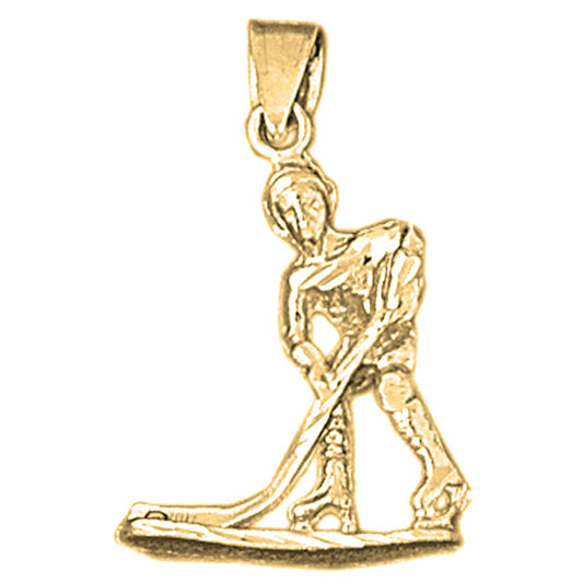 Yellow Gold-plated Silver 3D Hockey Player Pendant