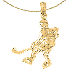 Sterling Silver Hockey Player Pendant (Rhodium or Yellow Gold-plated)