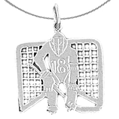 Sterling Silver Hockey Player Goalie Pendant (Rhodium or Yellow Gold-plated)