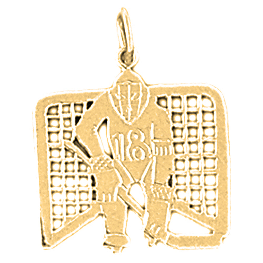Yellow Gold-plated Silver Hockey Player Goalie Pendant