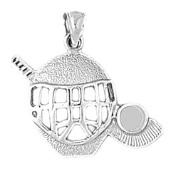 Sterling Silver Hockey Mask With Stick And Puck Pendant
