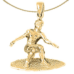 Sterling Silver 3D Surfer Pendant (Rhodium or Yellow Gold-plated)