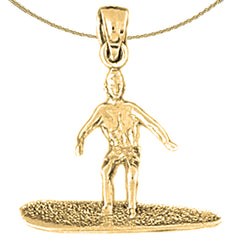 Sterling Silver 3D Surfer Pendant (Rhodium or Yellow Gold-plated)