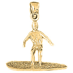 Yellow Gold-plated Silver 3D Surfer Pendant