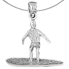 Sterling Silver 3D Surfer Pendant (Rhodium or Yellow Gold-plated)