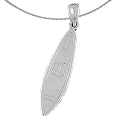 Sterling Silver 3D Surf Board Pendant (Rhodium or Yellow Gold-plated)