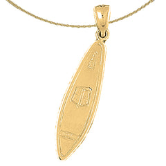 Sterling Silver 3D Surf Board Pendant (Rhodium or Yellow Gold-plated)