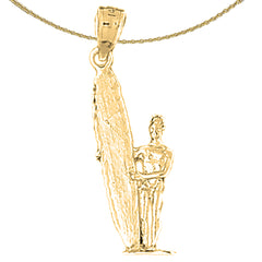 Sterling Silver 3D Surfer Pendant (Rhodium or Yellow Gold-plated)