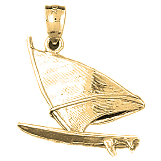 Yellow Gold-plated Silver 3D Wind Surfing Pendant