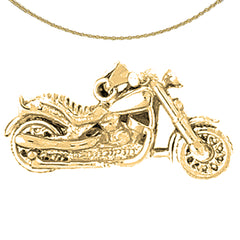 Sterling Silver 3D Motorcycle Pendant (Rhodium or Yellow Gold-plated)