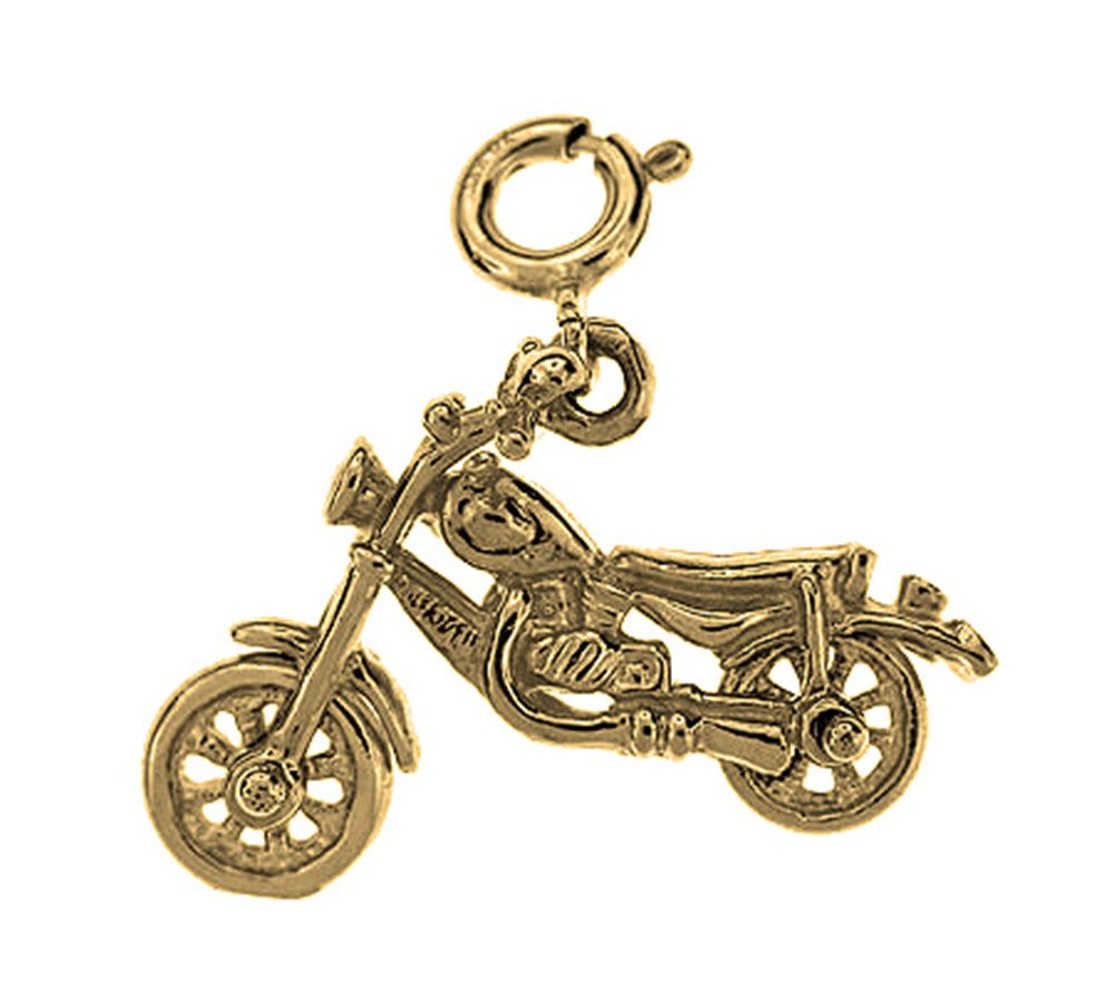 Yellow Gold-plated Silver 3D Motorcycle Pendant