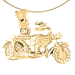 Sterling Silver 3D Motorcycle Pendant (Rhodium or Yellow Gold-plated)