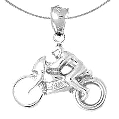 Sterling Silver Street Motorcycle Pendant (Rhodium or Yellow Gold-plated)