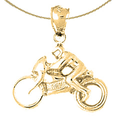 Sterling Silver Street Motorcycle Pendant (Rhodium or Yellow Gold-plated)