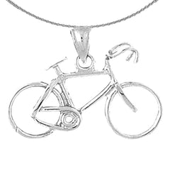 Sterling Silver 3D Bicycle Pendant (Rhodium or Yellow Gold-plated)