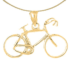 Sterling Silver 3D Bicycle Pendant (Rhodium or Yellow Gold-plated)