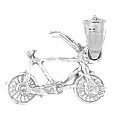 Sterling Silver 3D Bicycle Pendant (Rhodium or Yellow Gold-plated)