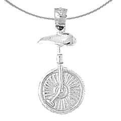 Sterling Silver Unicycle Pendant (Rhodium or Yellow Gold-plated)