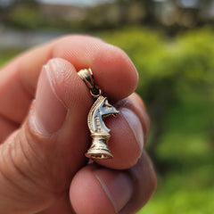 Sterling Silver Chess Knight Pendant (Rhodium or Yellow Gold-plated)