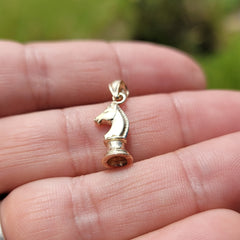 Sterling Silver Chess Knight Pendant (Rhodium or Yellow Gold-plated)