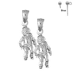 Sterling Silver 23mm Astronaut Earrings (White or Yellow Gold Plated)