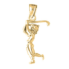 Yellow Gold-plated Silver 3D Woman Golfer Pendant